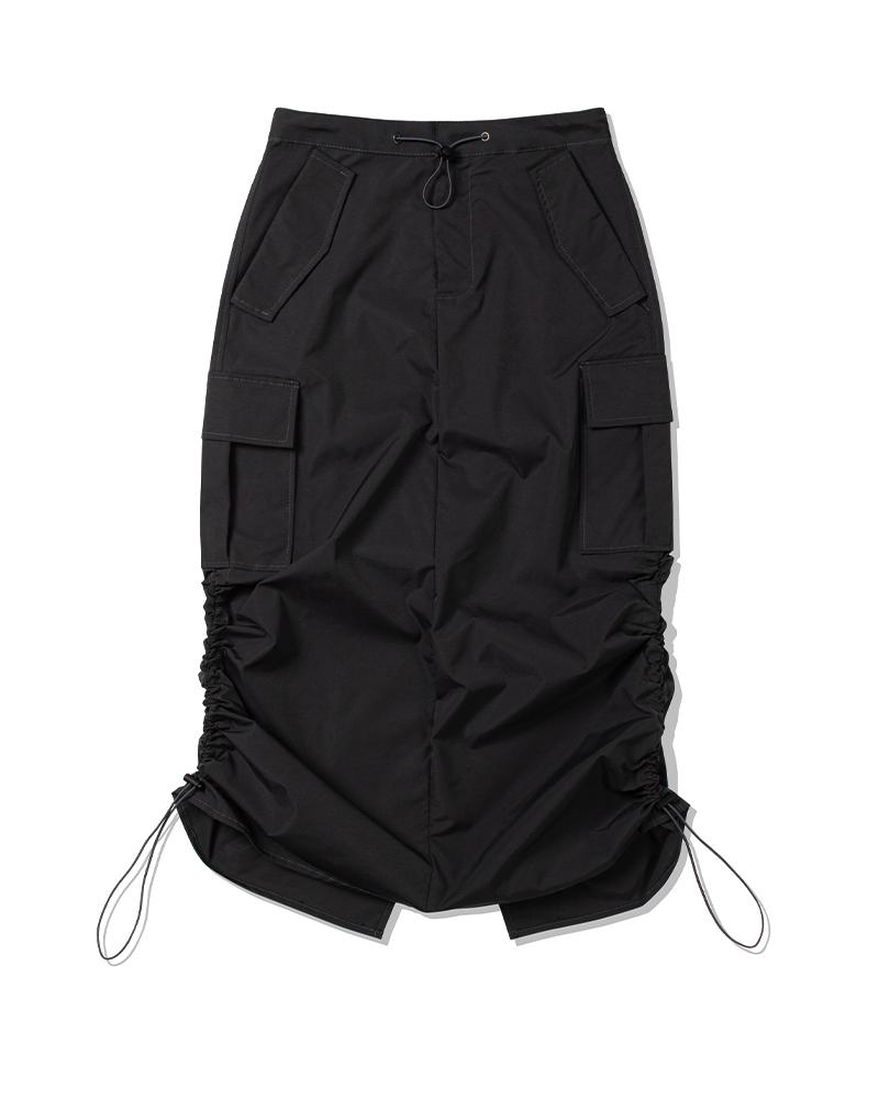Moa Shirred Cargo Maxi Skirt (Charcoal)