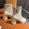 Модные белые короткие сапоги на высоком каблуке, женские осенне-зимние ботильоны с квадратным носком, 2024, новые модные ботинки челси для женщин