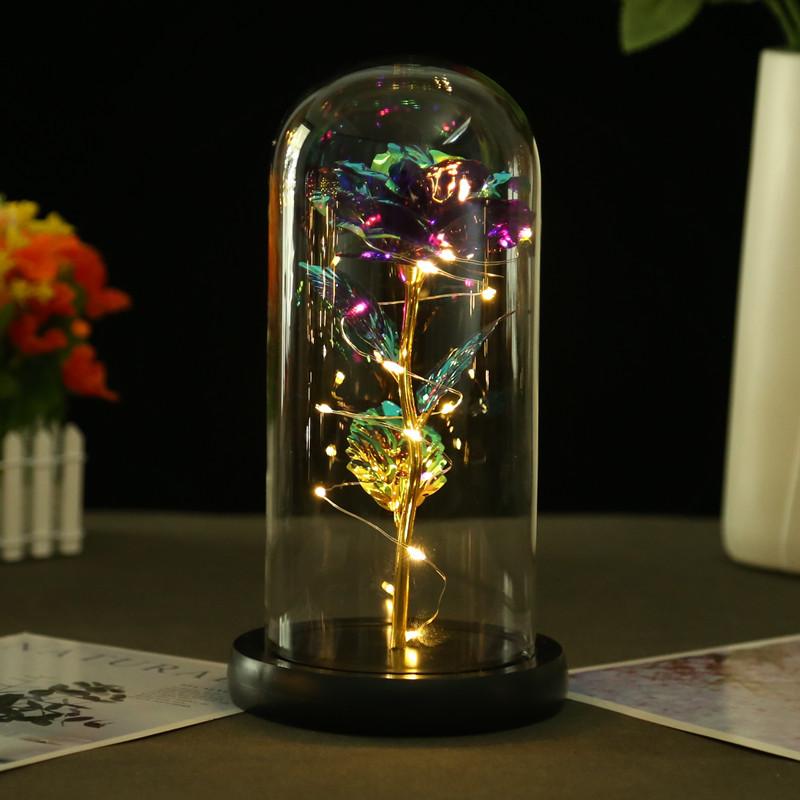 Gold rose glass cover ornament, creative gift for Mother's Day Valentine's Day, luminous LED night light