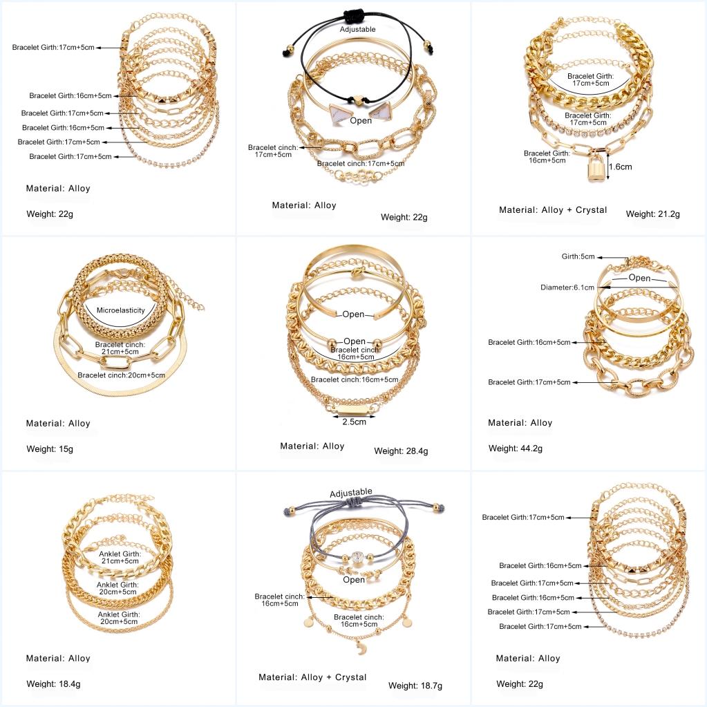 6 шт./компл., богемные женские винтажные роскошные блестки, простая золотая толстая цепочка, кристалл, замок, кулон, нестандартный браслет