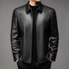 Lapel Leather Jacket Men's Autumn and Winter New Business Casual Simple Fashion Leather Jacket Men's Medium Coat