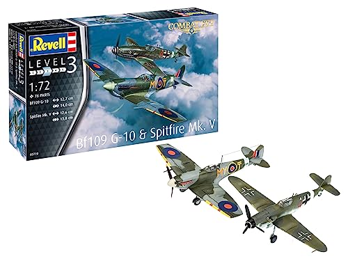 Revell 1/72 Немецкий истребитель Люфтваффе Messerschmitt Bf109G-10 против. Королевские ВВС Спитфайр Mk.V Боевой Набор, пластиковый модельный комплект 03710