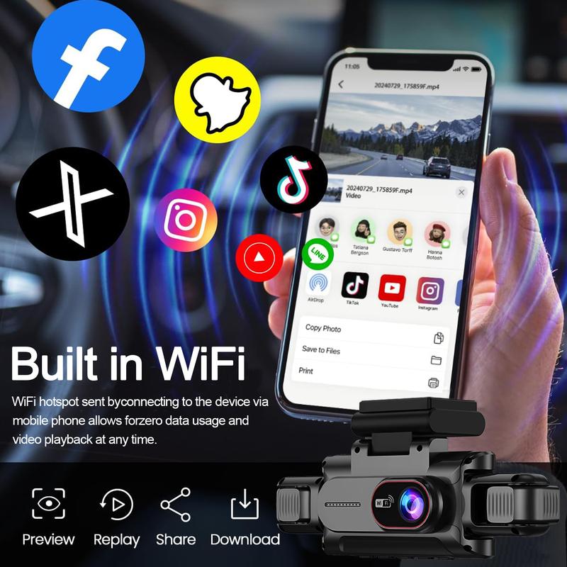 Видеорегистратор для автомобилей 4-канальный Черный ящик WiFi Камера для вождения FHD 1080P Ночное видение Циклическая запись добавить Комплект для подключения к бортовой сети автомобильные аксессуары