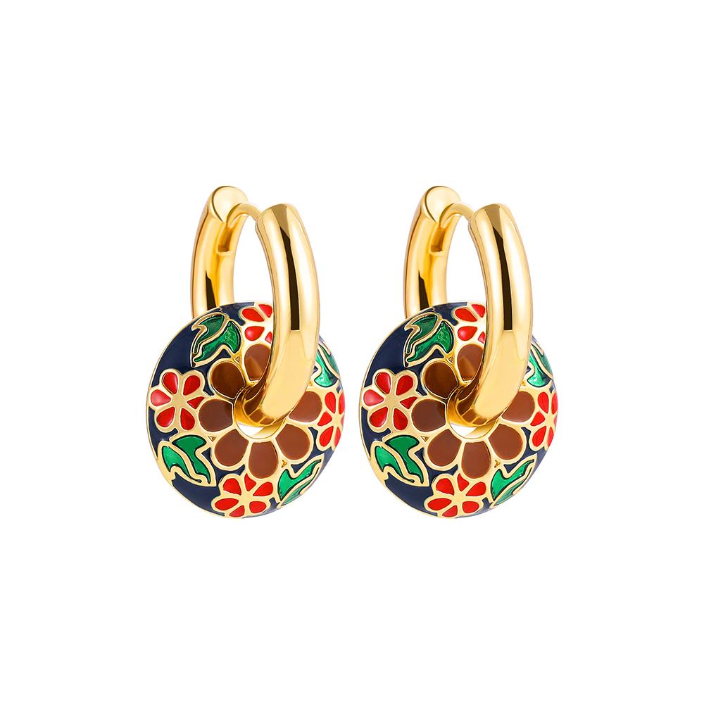 2025 Gold Color Stainless Steel Chunky Hoop Earrings Enamel Flower Round Loop Ear Buckle Earring Brincos for Women Jewelry