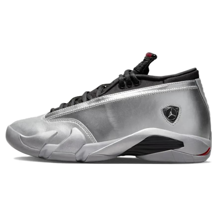 Womens Air Jordan 14 Retro Low 'Metallic Silver' (women's sizes) Metallic Silver / Fire Red / Wolf Grey / Black Vintage Basketball Shoes