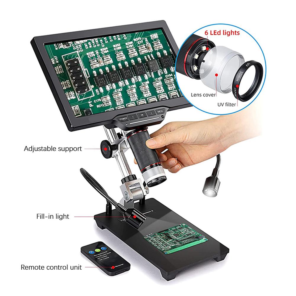 10.1-inch LCD USB Digital Microscope 1080P Coin Microscope 1-1600X 16MP Touch-control Lightness