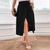 Casual High Waist Skirt for Female Front Slit Solid Color Skirt A-Line Midi Skirt Bodycon Fitting Plus Size Skirt Women's Commuter Fashion Skirt