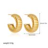 Classics Retro Texture Striped Polished Metal C Shape Huggie Hoop Earrings for Women Stylish Waterproof Stainless Steel Bijoux