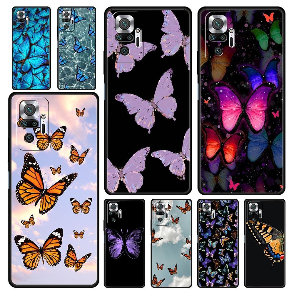 Butterfly Luxury Phone Case For Xiaomi Redmi Note 12 11 10 Pro Plus 9S 9 8 7 9T 8T 9C 9A 5G K40 Gaming Soft Silicone Cover