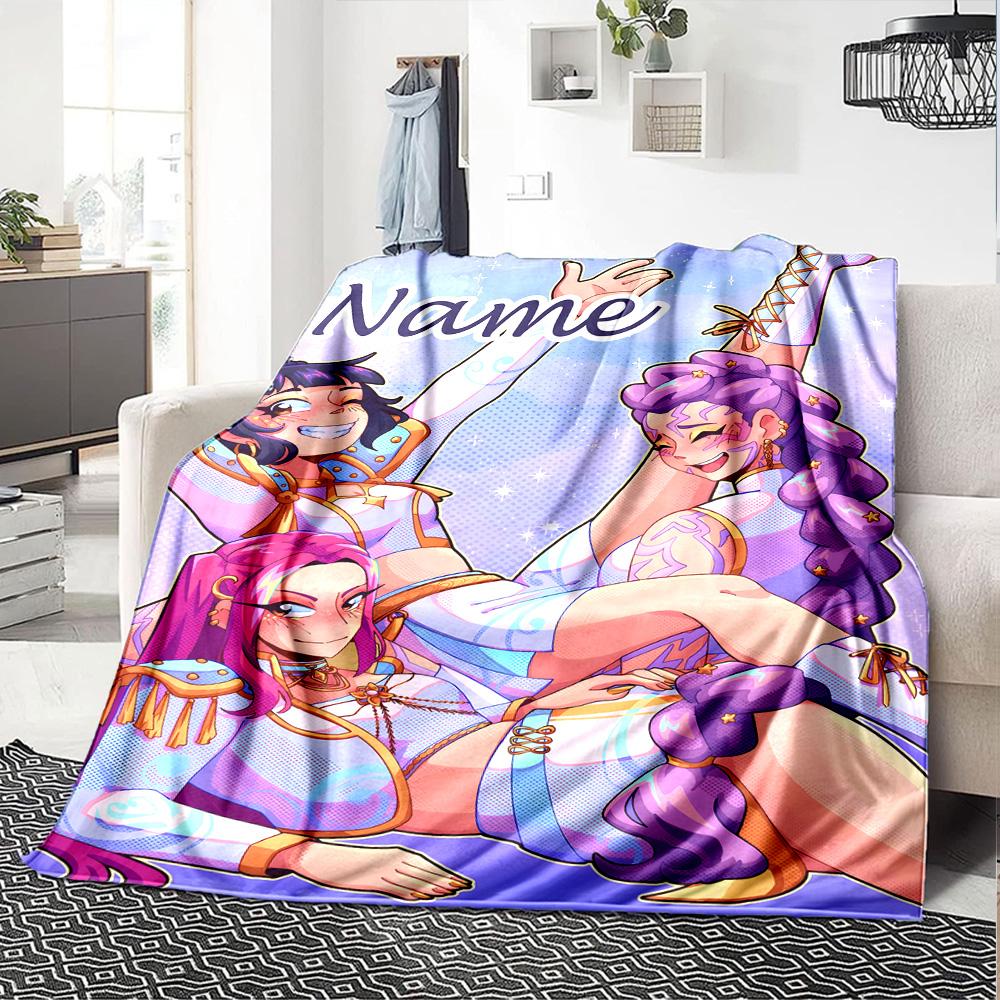 Customizable KPop Demon Hunters11 Throw Blanket – Personalized Name, All-Season Cozy Snug Blanket, Machine Washable, Personalized Blanket