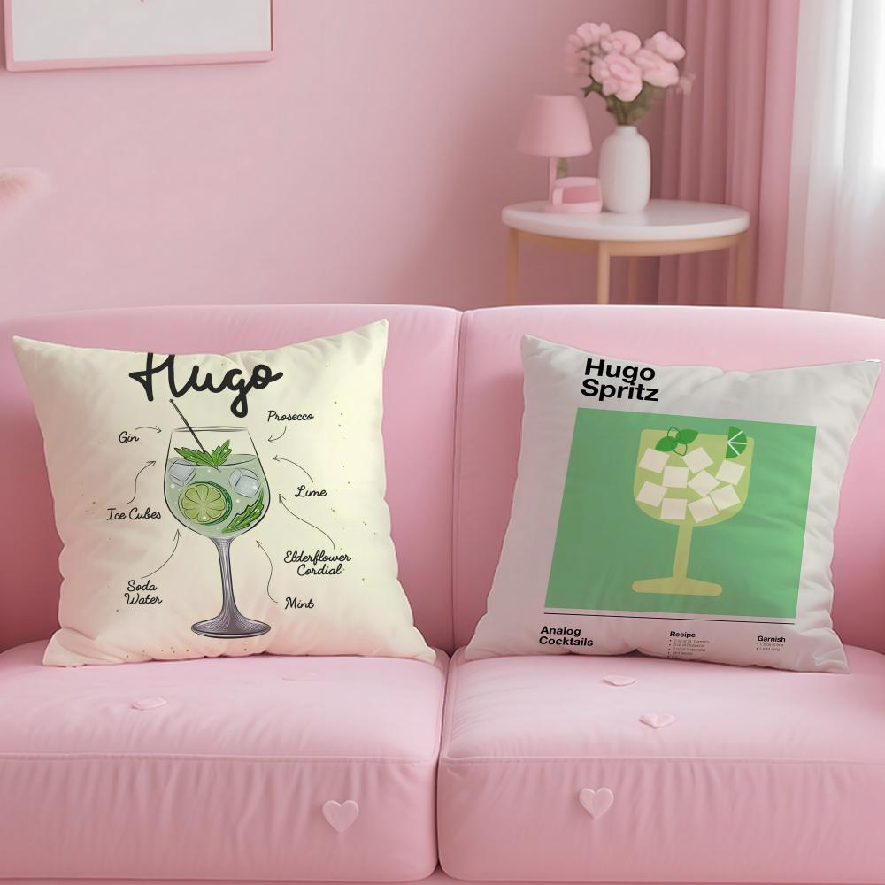 beverage theme Hugo Spritz Cocktail Cushion Cover Soft  EasyWash Pillow Case  Versatile for Couch Bed Travel and Office