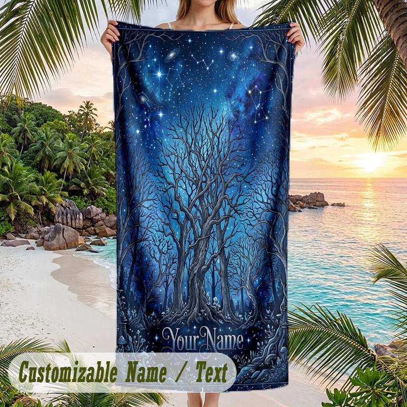 Starry Night Dreamscape 1 Theme Quick Dry Beach Towel Custom Name Text Print Large Sand Resistant Towel Beach Vacation