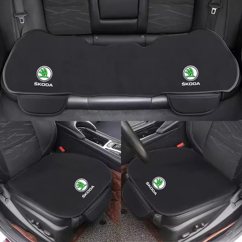 ZPMG6 Car Front Rear Seat Cushion Flannel Non-Slip Cover For Skoda Octavia Superb Rapid Kodiaq Karoq Fabia Kamiq Enyaq Auto Accessory