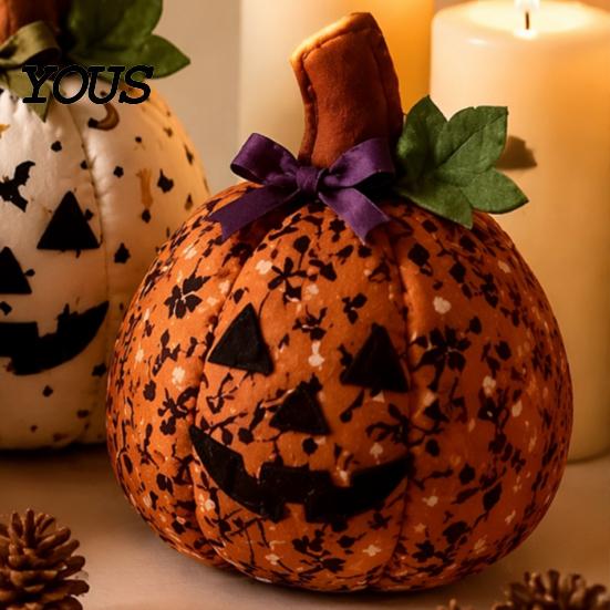 Halloween Patchwork Ornaments Fall Quilting Fabric for Pumpkins, Square Autumn Precut Quilted Fabric, Vintage Polka Decorative Gourds Porch