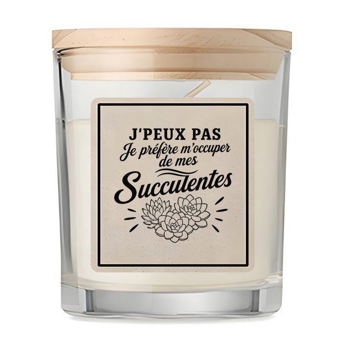 Bougie parfumée - PLANETEE - J'peux pas je préfère m'occuper de mes Succulentes - Vanille - Verre 8,5 cm - Couvercle bambou