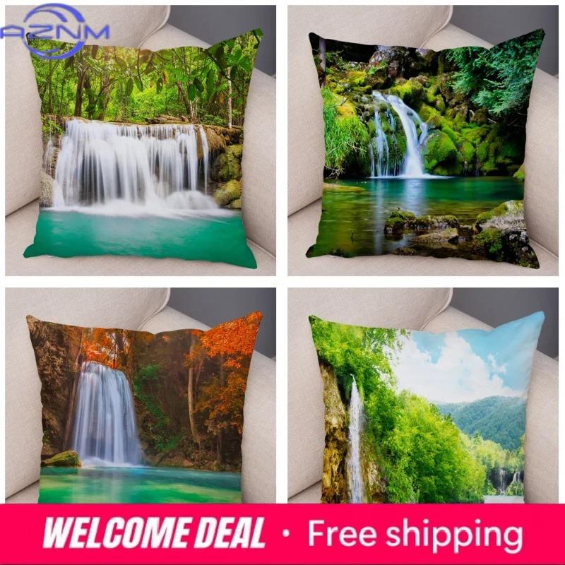 Waterfall Printed Pillow Case for Home Sofa Children Room Decor Beautiful Scenery Pillowcase Soft Plush Cushion Cover xcm