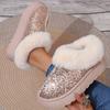 Women's Sequins Chunky Boots, Fashion Overlay Plush Lined Boots, Cozy Winter Ankle Boots