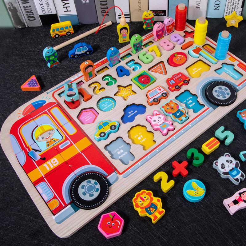 QWZ Дети Монтессори Развивающие Деревянные Математические Игрушки Детская Бизиборка Счет Форма Цвета Соответствуют Рыбалка Головоломки Обучающие Игрушки Подарки