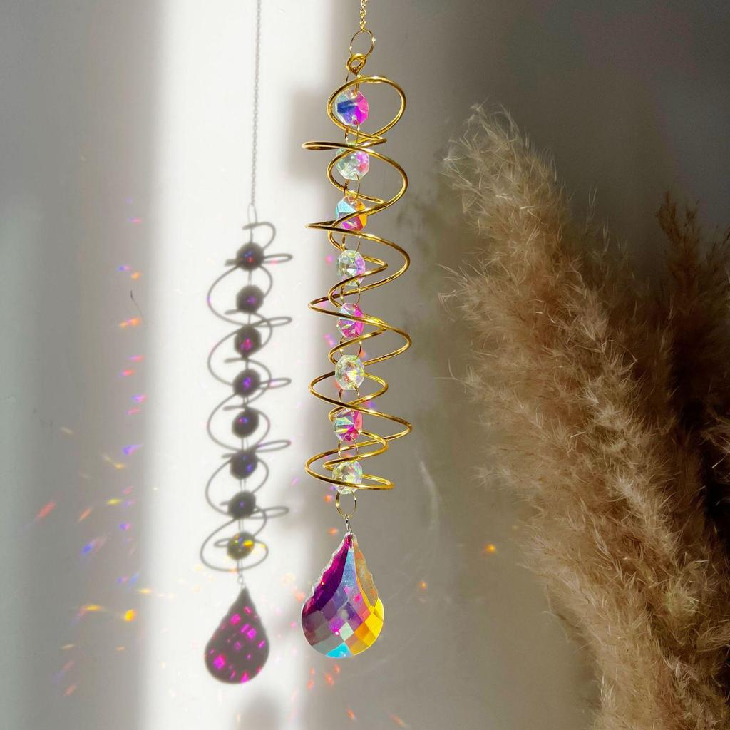 Cross-Border 3D Gazing Ball Spiral Wind Chime with Water Drop Love Crystal Sun Catcher Rainbow Decoration