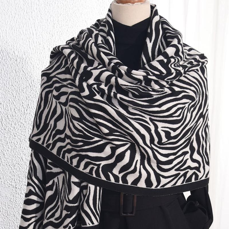 Модный роскошный дизайн, зимний уличный женский шарф, полосатый, имитация кашемира, утолщенная теплая шаль, шарфы, женская накидка