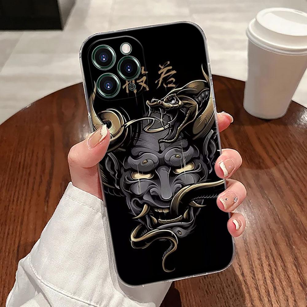 Чехол-тату для телефона Apple iPhone 17 16 15 14 13 12 11 Pro Max 16 Plus 16E 17Air 17Pro с изображением призрака самурая Ханья в стиле Укиё-э