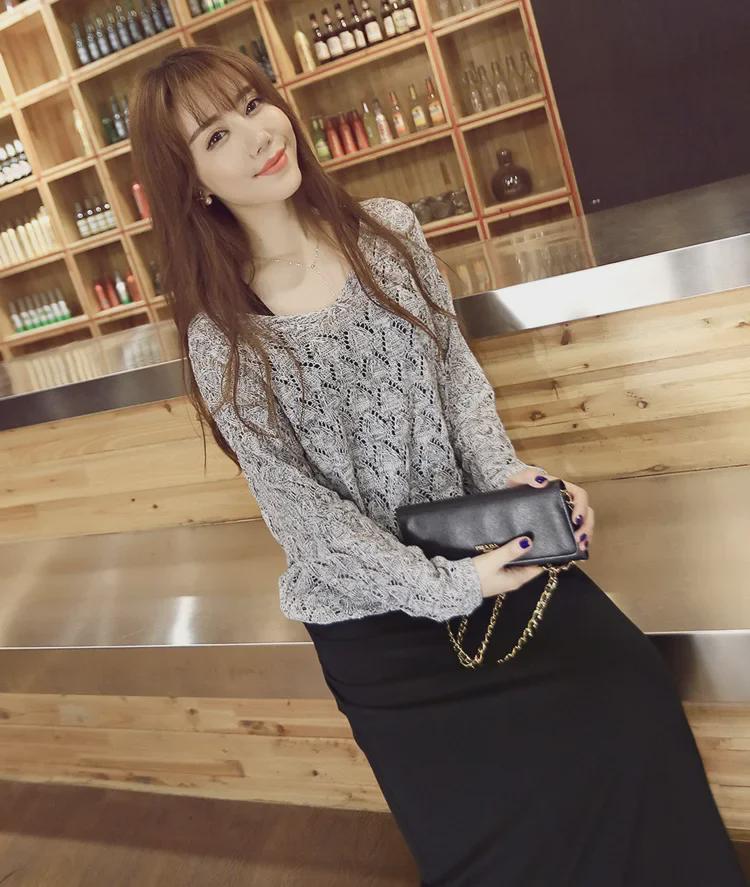 Корейский стиль плюс размер женское трикотажное платье с длинным рукавом костюм - Весенняя коллекция