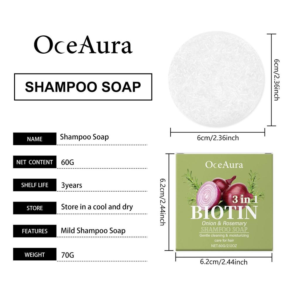 Onion & Rosemary Shampoo Bar, Gentle Cleansing with Rich Lather, Tames Frizz & Softens Smooths Hair, Natural Nourishing Solid Shampoo