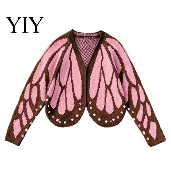 Soft Polyester Butterfly Pattern Sweater Knit Shawl Cardigan, Batwing Sleeve Open Front Poncho Creative Music Festival Outfit Cape, Colorblock