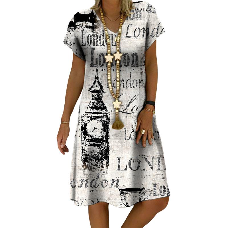 3D Summer Fashion V-neck Women Dress Ladies Short Sleeve Printed Abstract Lines Dress Loose Casual Dress for Women 2022 Summer