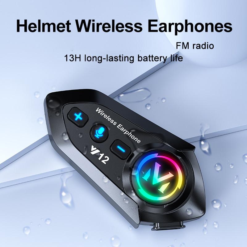 V12 Motorcycle Bluetooth Headset IP56 Waterproof Helmet Communication System with Noise Reduction and FM Radio