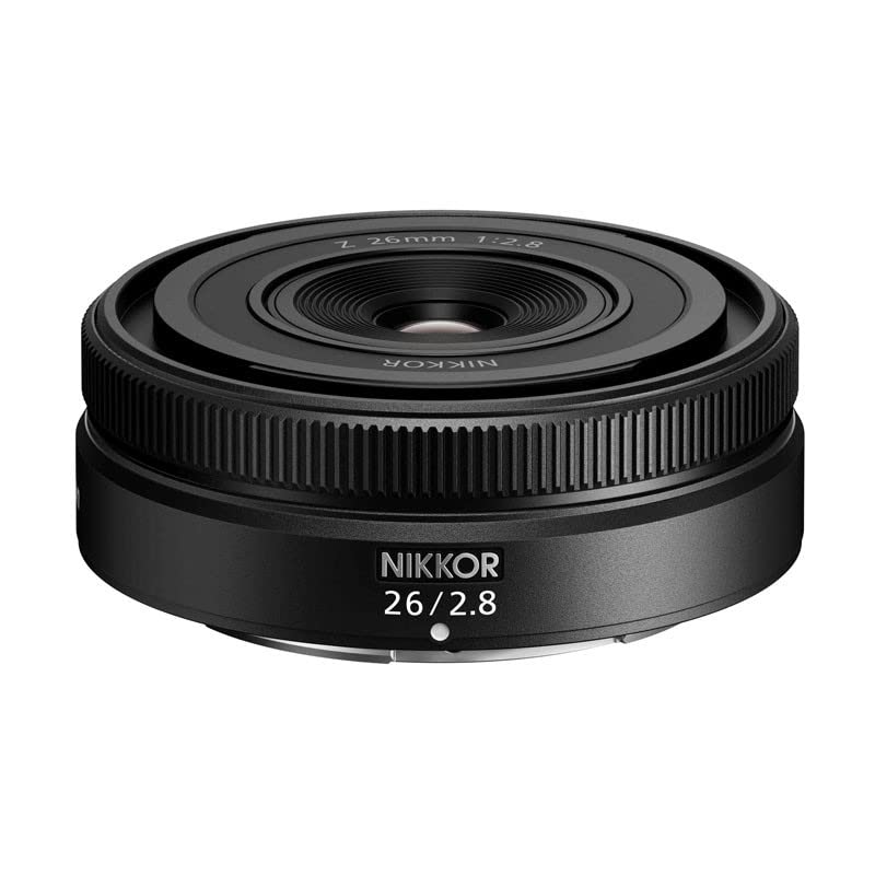 Nikon NIKKOR Z 26mm prime Z f/2.8 lens, mount, full-frame compatible, black.