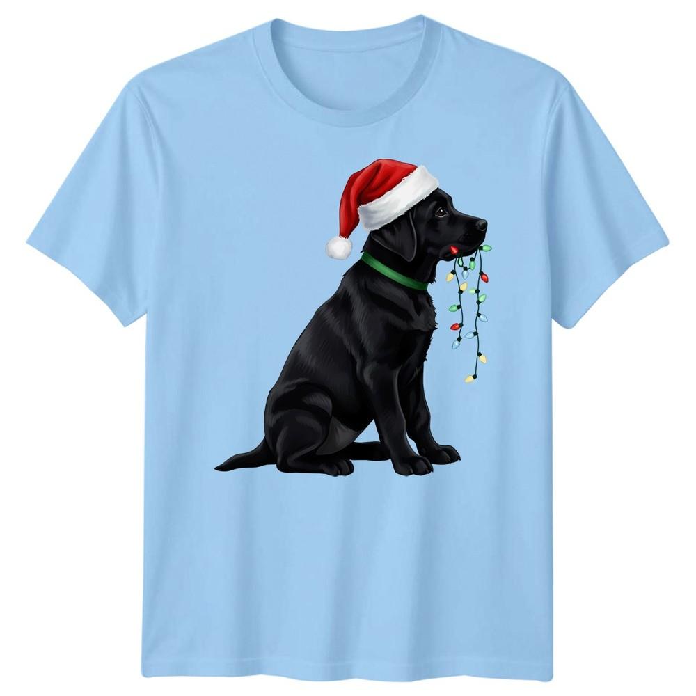 Black Labrador Dog Christmas Holidays Unisexs Unisexs Graphic Tee Santa Hat Lights