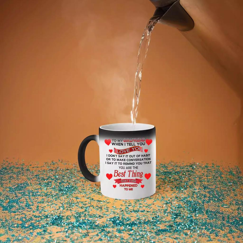 Парень День святого Валентина Девушка Керамическая кружка меняющая цвет от температуры Чайная чашка Валентин Пара