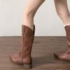 Модные американские ретро коричневые сапоги на толстом каблуке женские новинка 2025 года весна и осень тонкие и высокие ковбойские сапоги в стиле вестерн