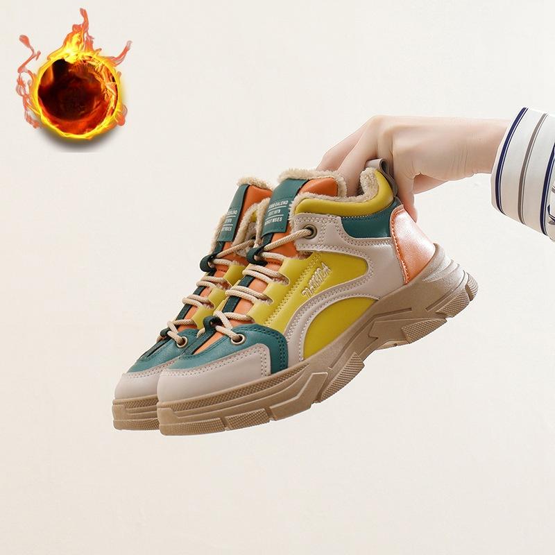 Зимние ботинки для женщин, короткие ботинки на толстой платформе, со шнуровкой, с подкладкой из искусственного меха, женские нескользящие теплые кроссовки для ходьбы с флисовой подкладкой