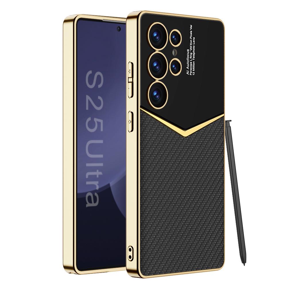 Роскошный кожаный чехол с позолоченной рамкой для телефона Samsung Galaxy S23 S24 S25 Ultra Soft Edge S25Ultra S24Ultra Protection Cover
