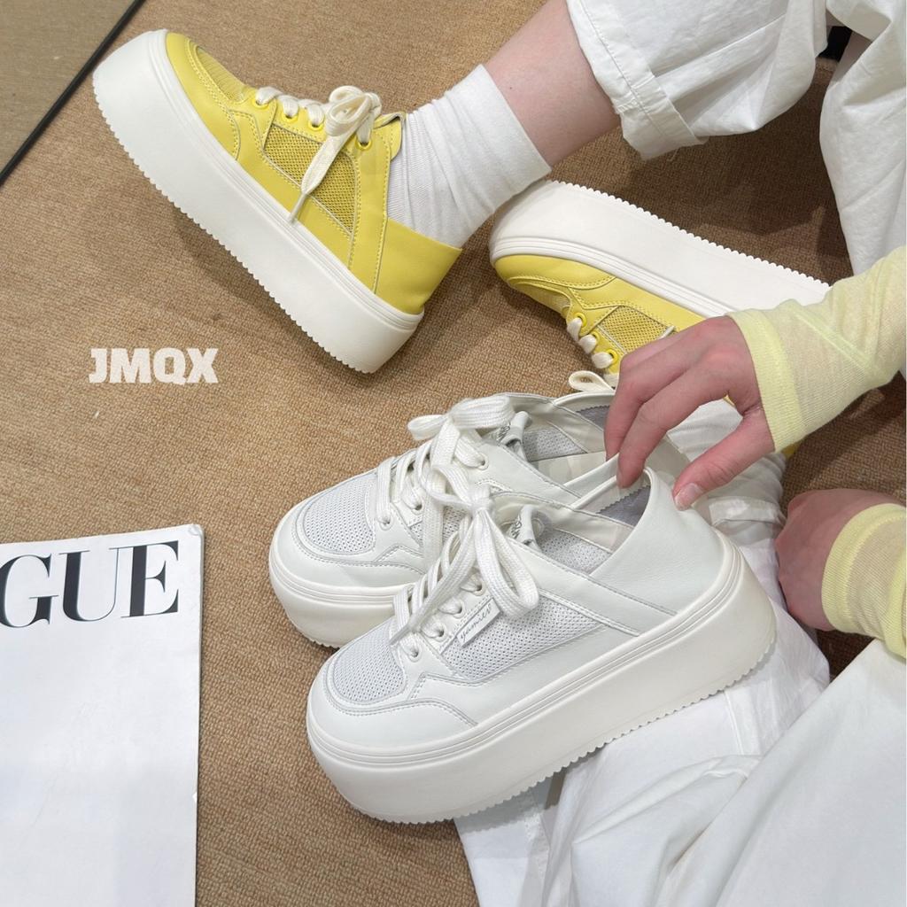 Yellow Mesh Leather Two Wear Little White Shoes Women's Summer New Height Increase Breathable Feet Small Casual Shoes