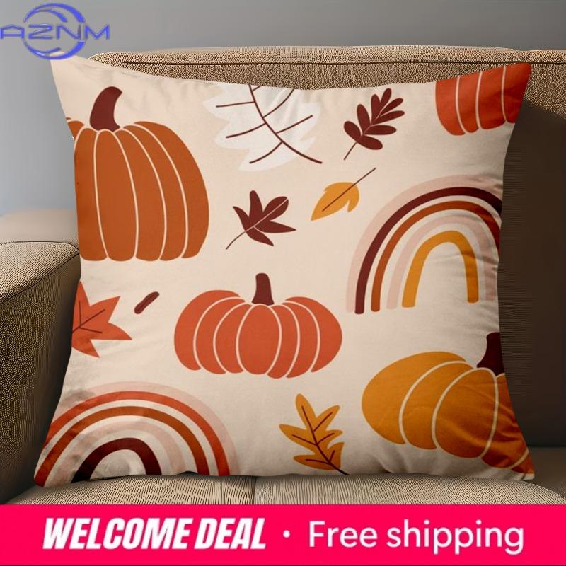 1 Pieces -2D Flat Printing Autumn Pumpkins Rainbow Pattern Cushions Polyester Pillowcase Sofa Decorative Cushion Cover