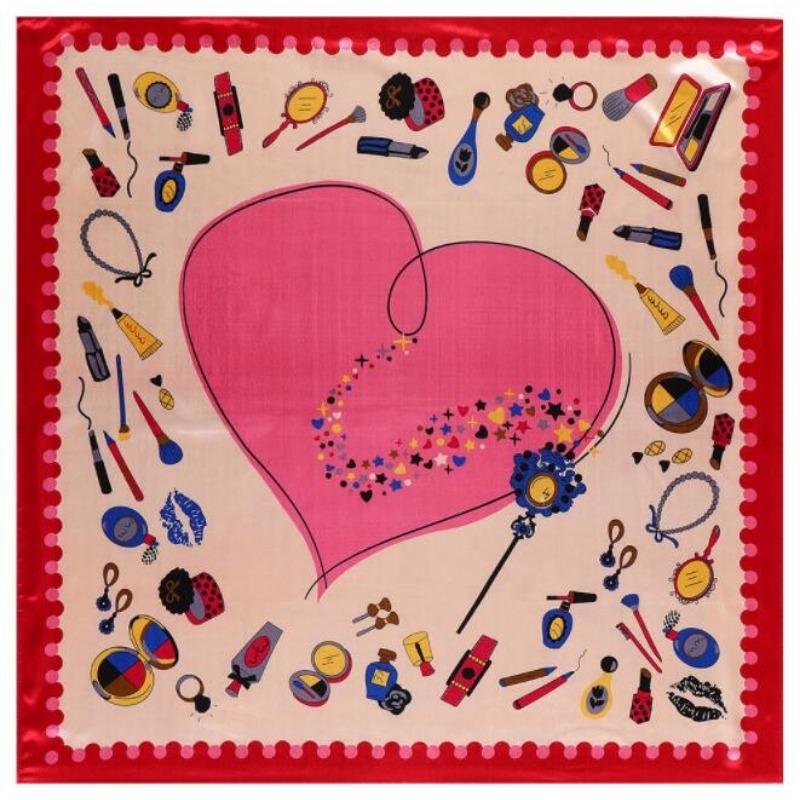 New Arrival 60*60cm Luxury Brand Women Silk Scarves Heart and Lipstick Design Square Scarves Spring Summer Shawls For Ladies