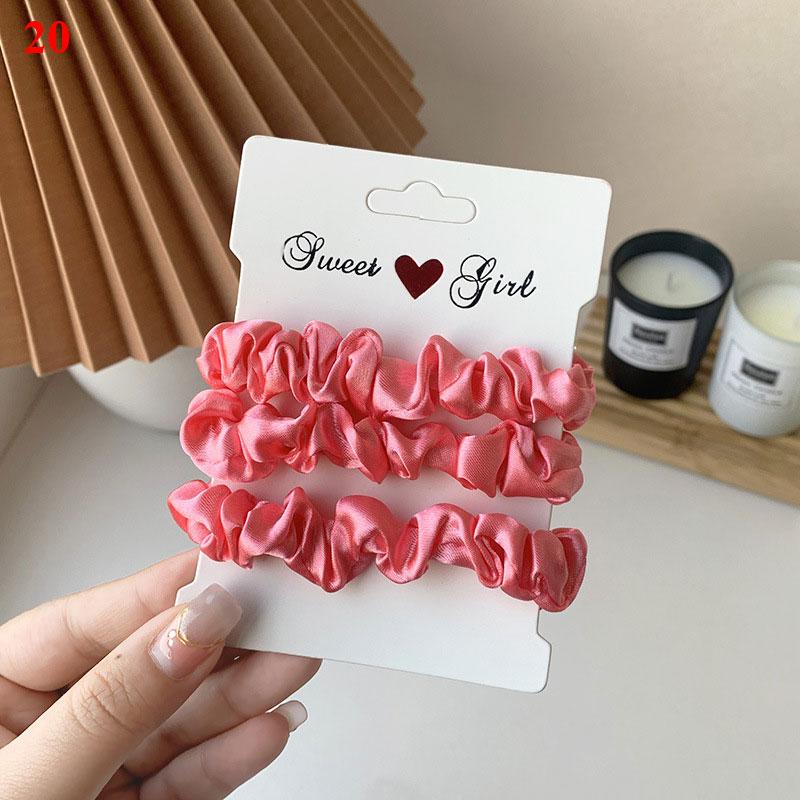 3Pcs/Set Silk Satin Solid Color Hair Ties Silky Scrunchies Set Women Simple Style Rubber Band Ponytail Holder Hair Accessories