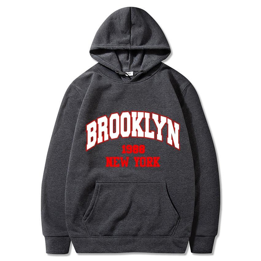 Осень Зима Brooklyn1988 Нью-Йорк Принт Однотонное Худи Классическое Пальто Повседневное Худи Уличный Свитшот Подарок