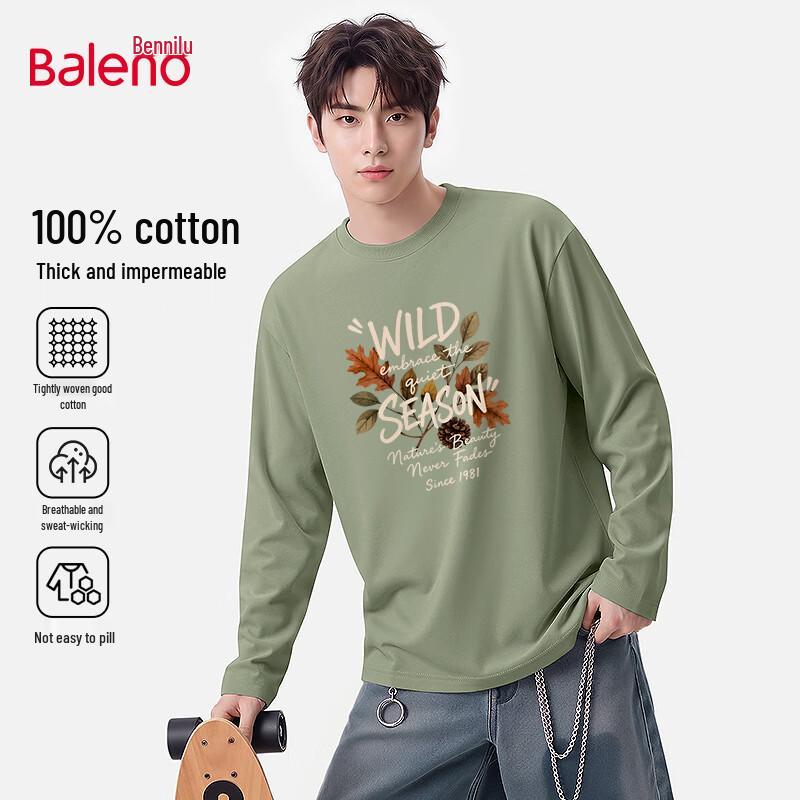 Baleno Men's Casual Crew Neck Long-Sleeve Cotton Tee