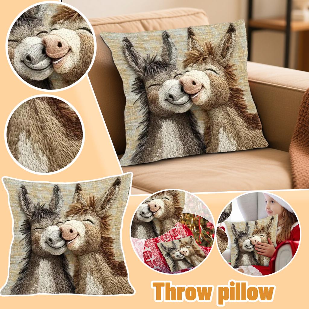 Retro Cartoon Cute Donkey Pillowcase, Skin-friendly Short Plush Sofa Decoration Cushion Cover