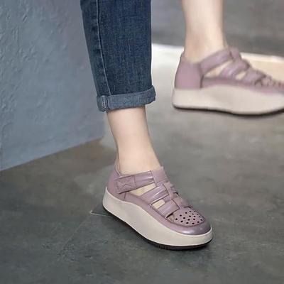 Женские сандалии из натуральной кожи в стиле ретро на толстой подошве, удобные дышащие туфли ручной работы на плоской подошве с круглым носком