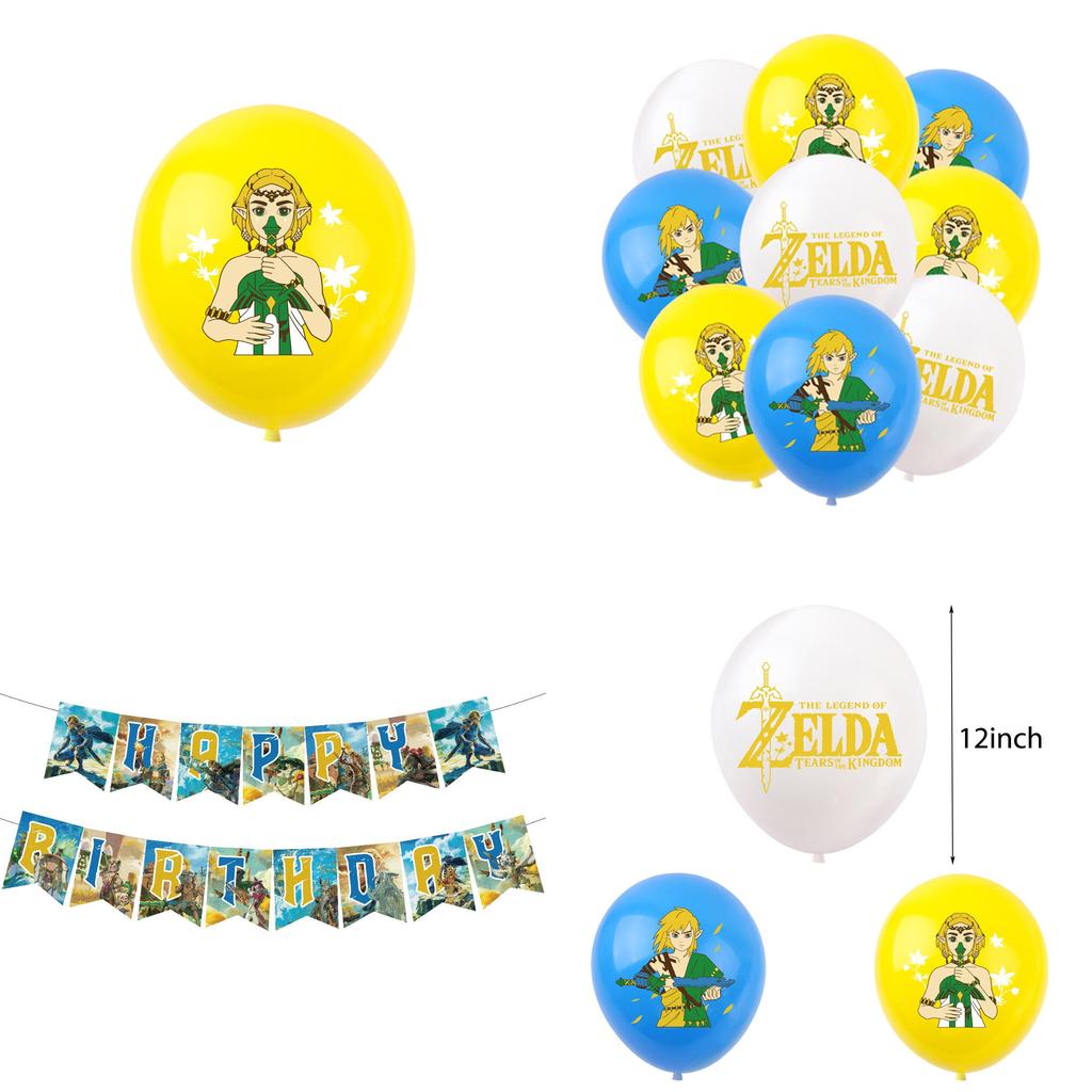 Набор для украшения на день рождения в стиле игры Zelda с баннерами, топперами для торта и воздушными шарами Starry Sky