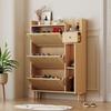 Shoe Rack Free Standing Cabinet with 3 Tilt Doors 1 Drawer Wood Handles Storage Solid Legs Space Saving No Burrs Small Closed Style Organizer