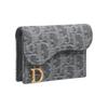 DIOR Saddle Bloom Signature Pattern Cotton Calfskin Fabric Card Holder Women's Gray