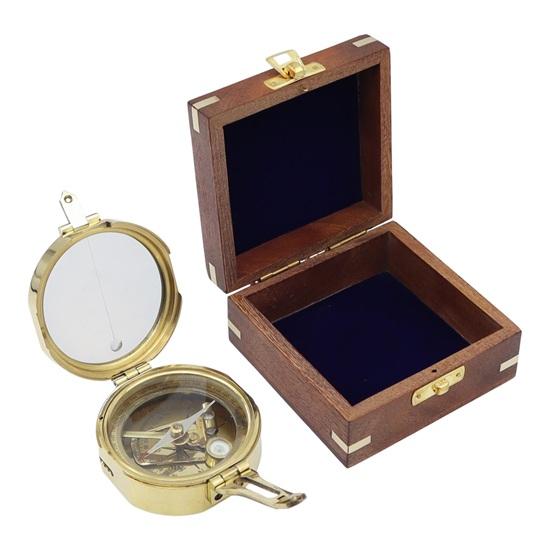6.35 cm Brass Brunton Compass with Wooden Box Wedding, Anniversary, Birthday, Christmas Gift