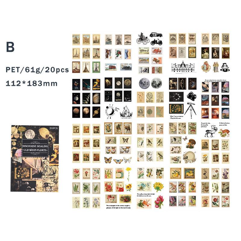 20 листов/упаковка Винтажные наклейки для скрапбукинга Книги ПЭТ-материалы Творческий журнал DIY Материал для коллажа Принадлежности для журналов Наклейка