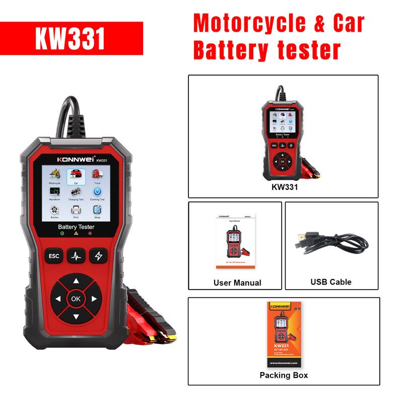 2026 Professional KONNWEI KW331 Car Battery Tester 6V-12V-24V 100-2000 CCA Cranking Charging Circut Analyzer Battery Tool